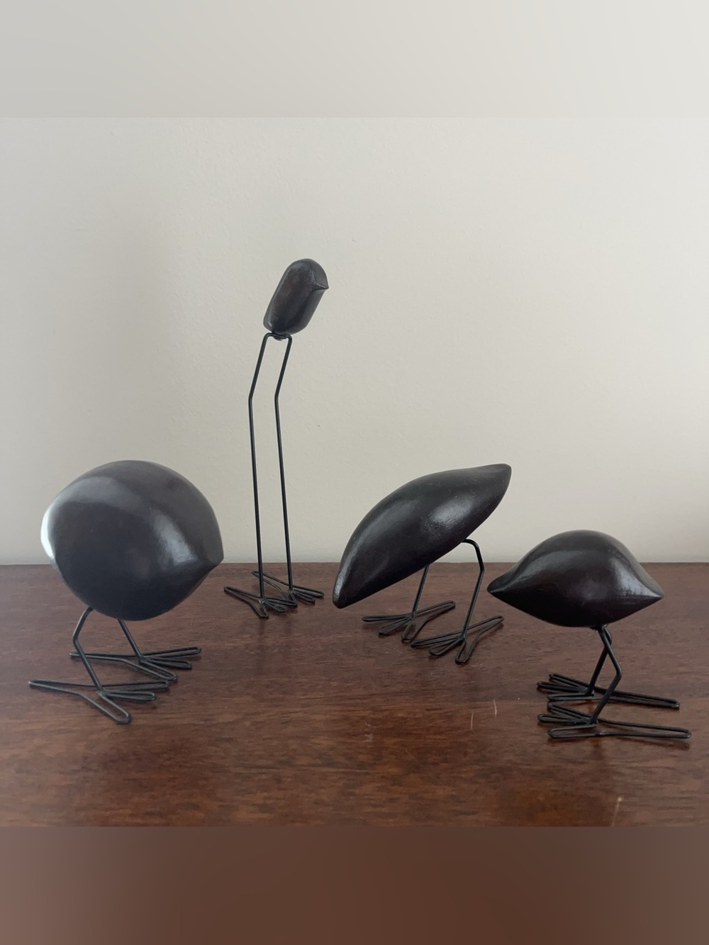 IKEA Dark Wood Bird Figures FISKELAGE Minimalist Modern Metal Legs - SET OF 4